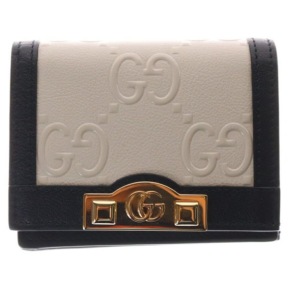 Gucci GG Leather Bifold Wallet White Black - Picture 1 of 6